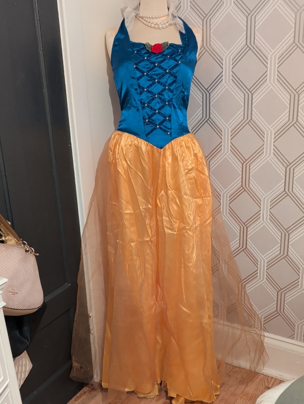 Disney Blue Satin and Gold Tulle Princess Gown